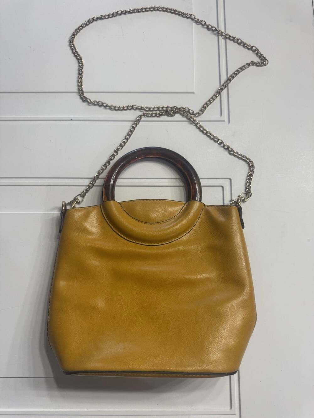 Unbranded Faux Leather Yellow Magnetic Close Resin Handle Crossbody Bag Purse